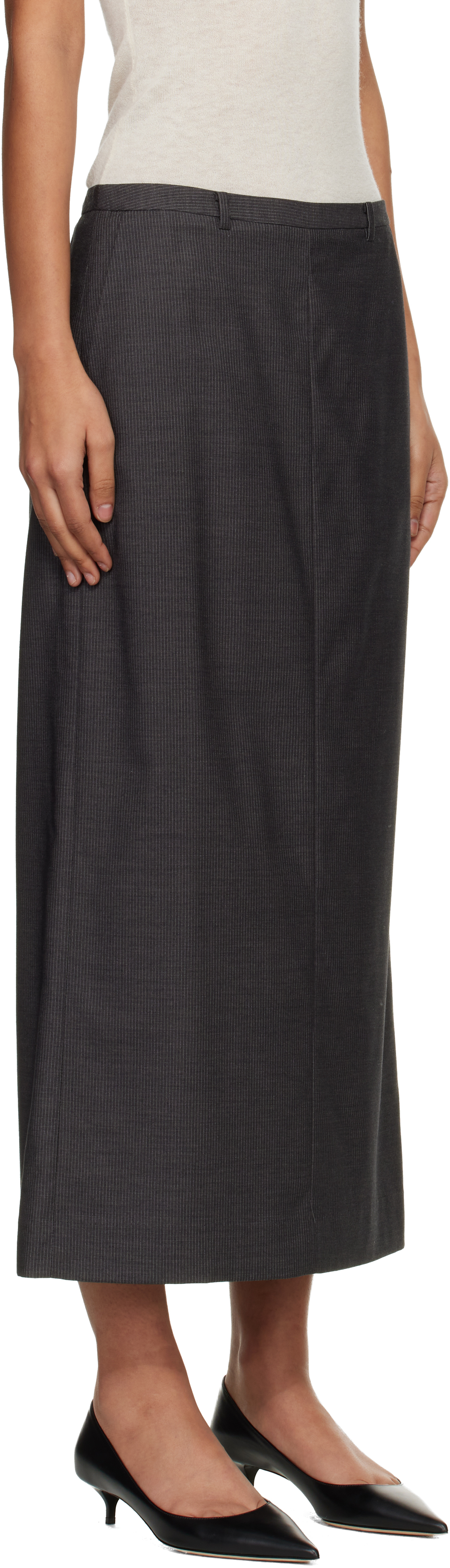 Gray H-Line Striped Maxi Skirt