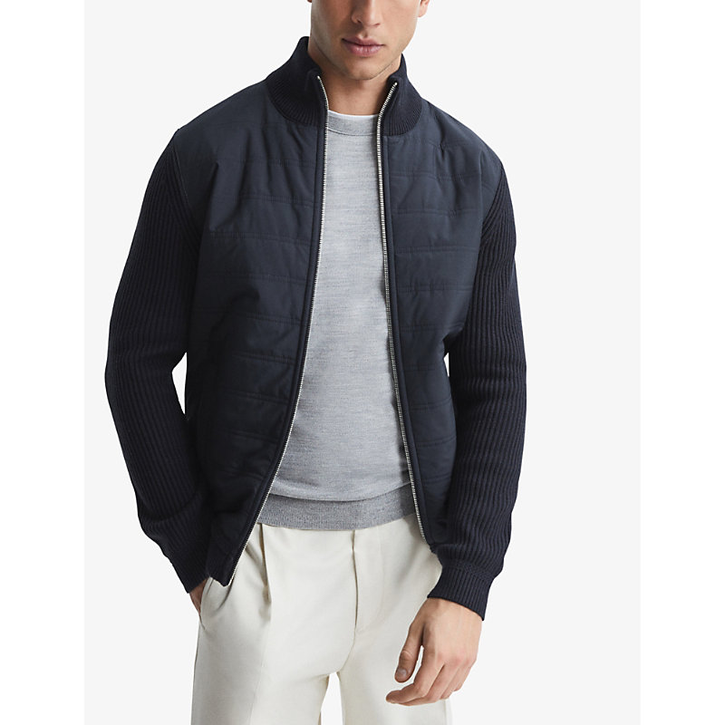 Mens Navy Trainer Crewneck Stretch-knit Jumper
