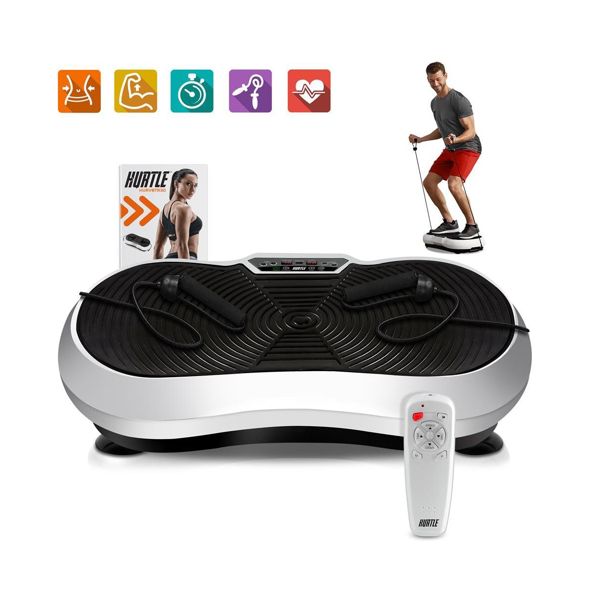 Vibration Fitness Exercise Machine with Resistance Bands - White