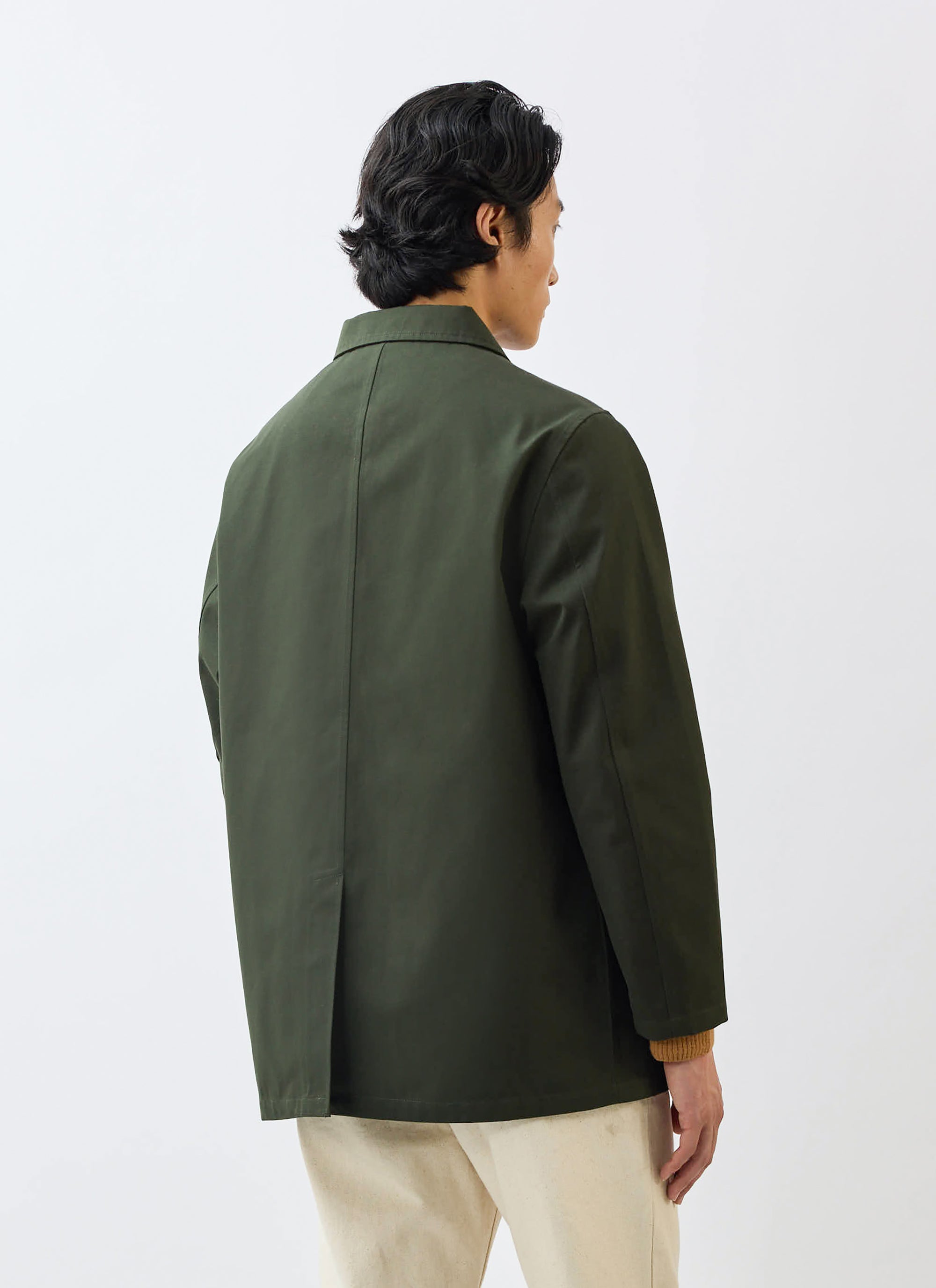 Men's Sherlock Short Trench Coat Waterproof Dark Green with Check