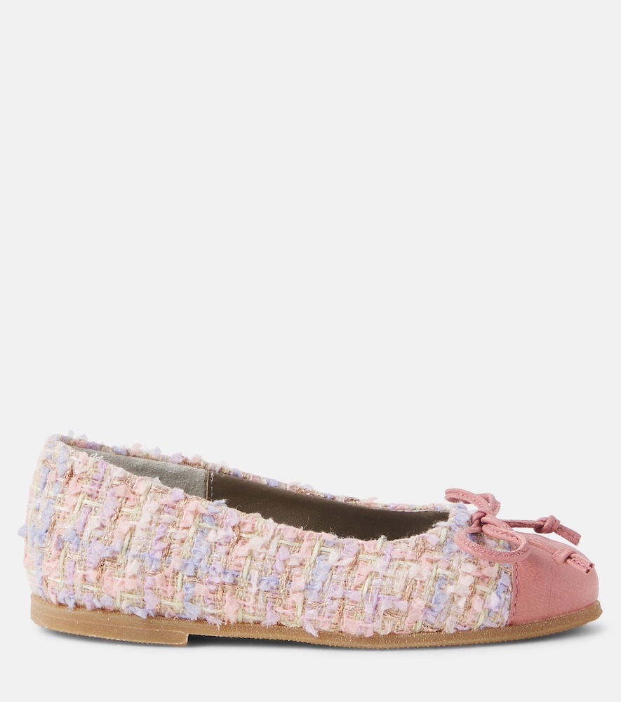 PèPè Leather-trimmed bouclé ballet flats