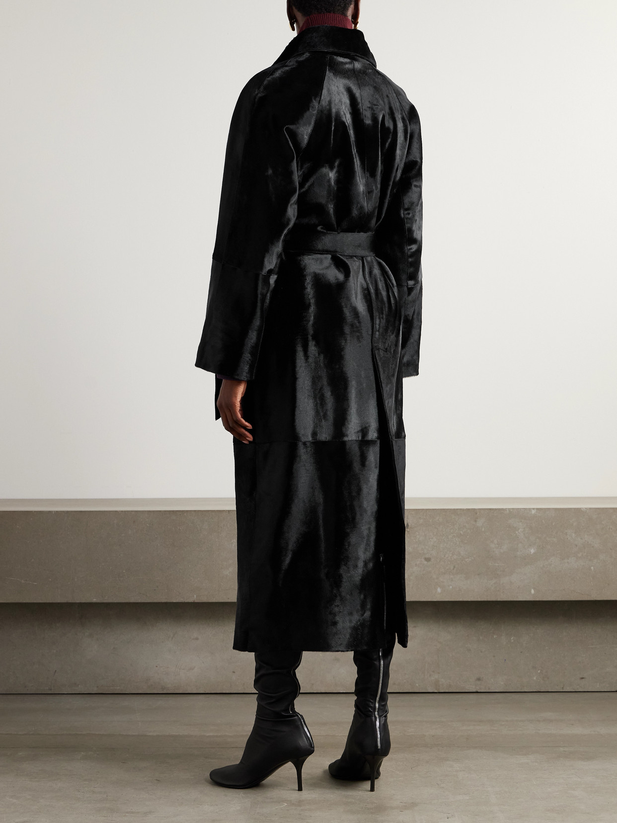 Althea Belted Cow Hair Coat - Black