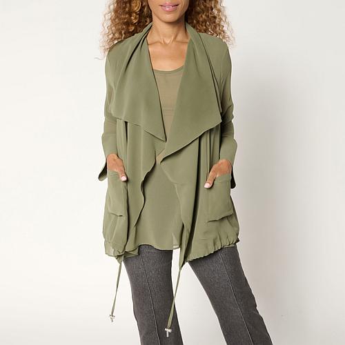 WynneLayers Drape-Front Chiffon Jacket - Green