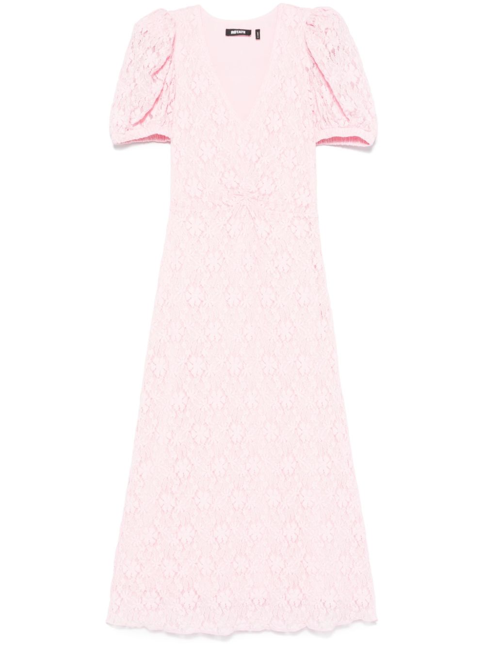 Lace puff-sleeve midi dress - Pink