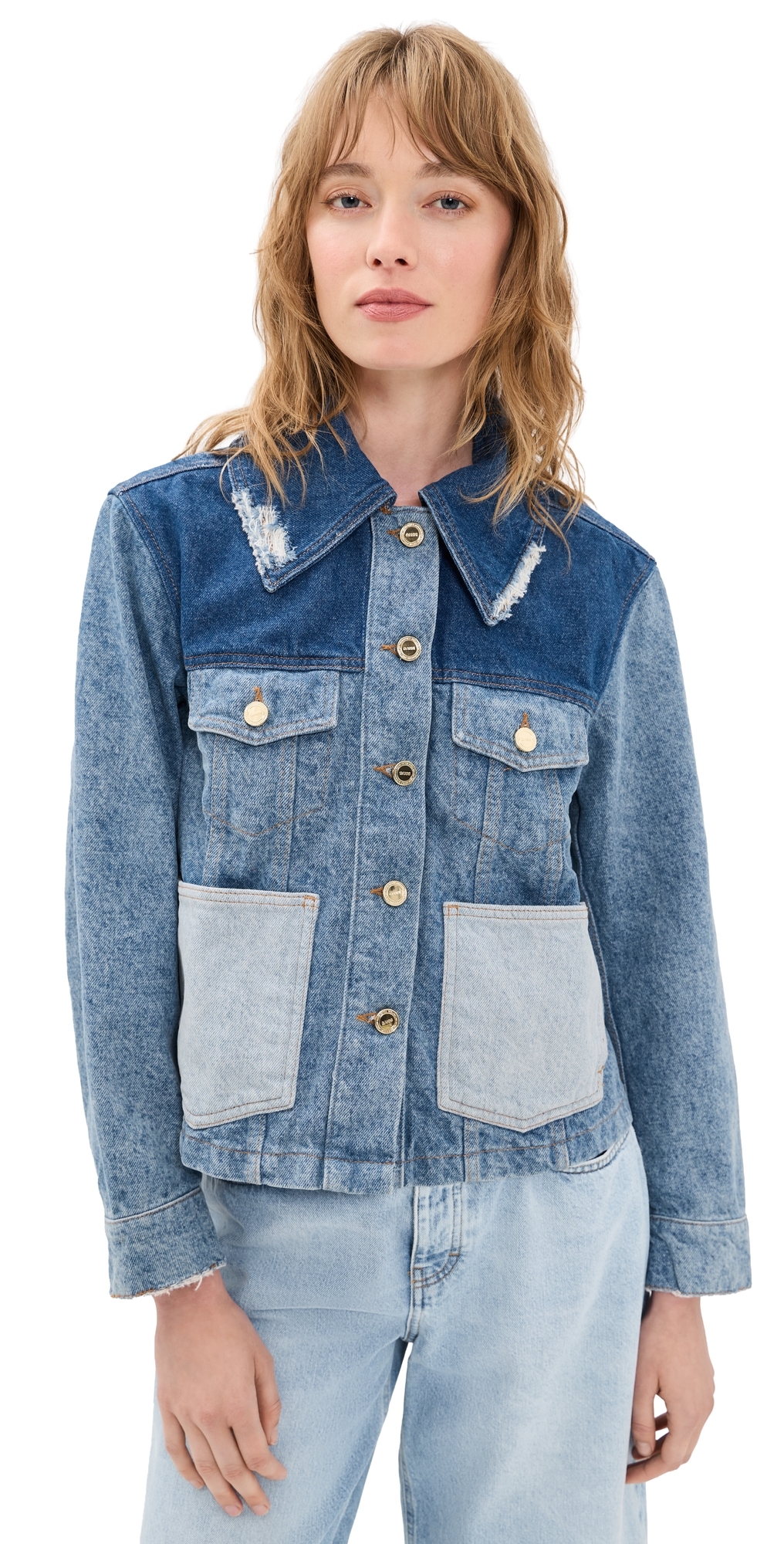 Patchwork Denim Short Jacket Mid Blue Vintage