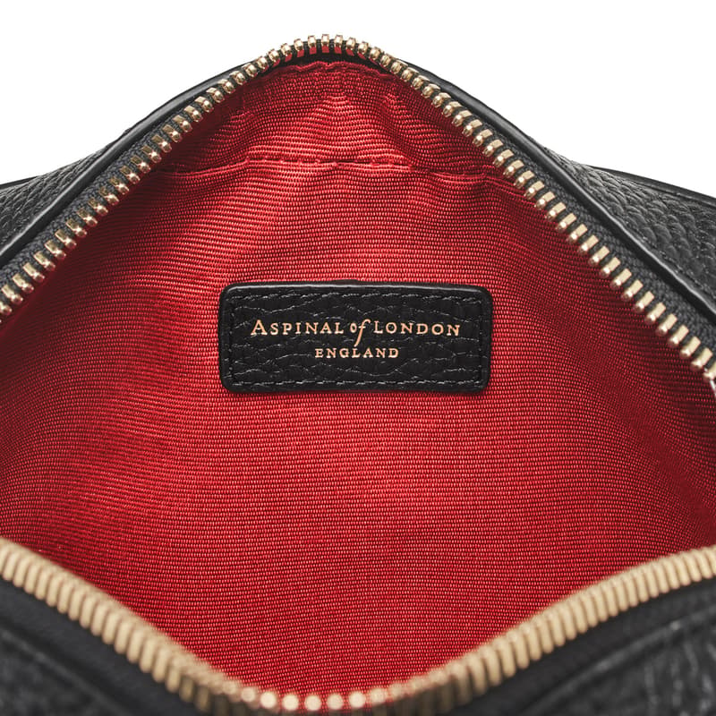 The Camera Crossbody Bag in Black Pebble with Webbing Strap