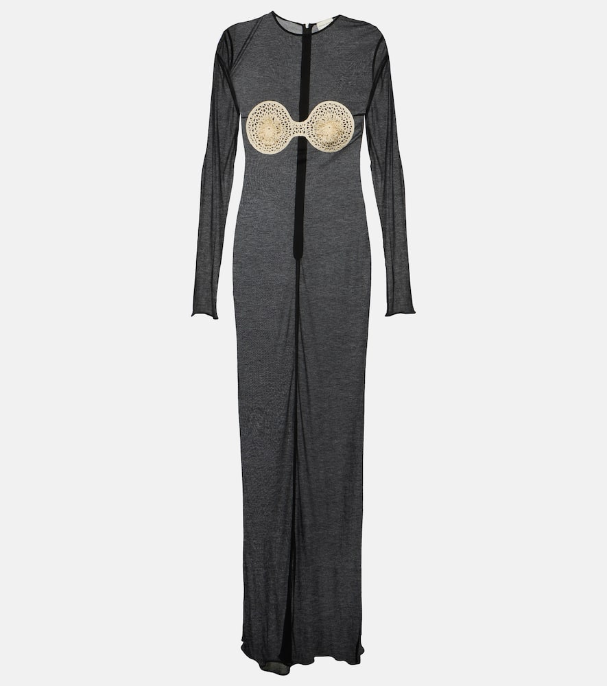 Crochet-trimmed jersey maxi dress