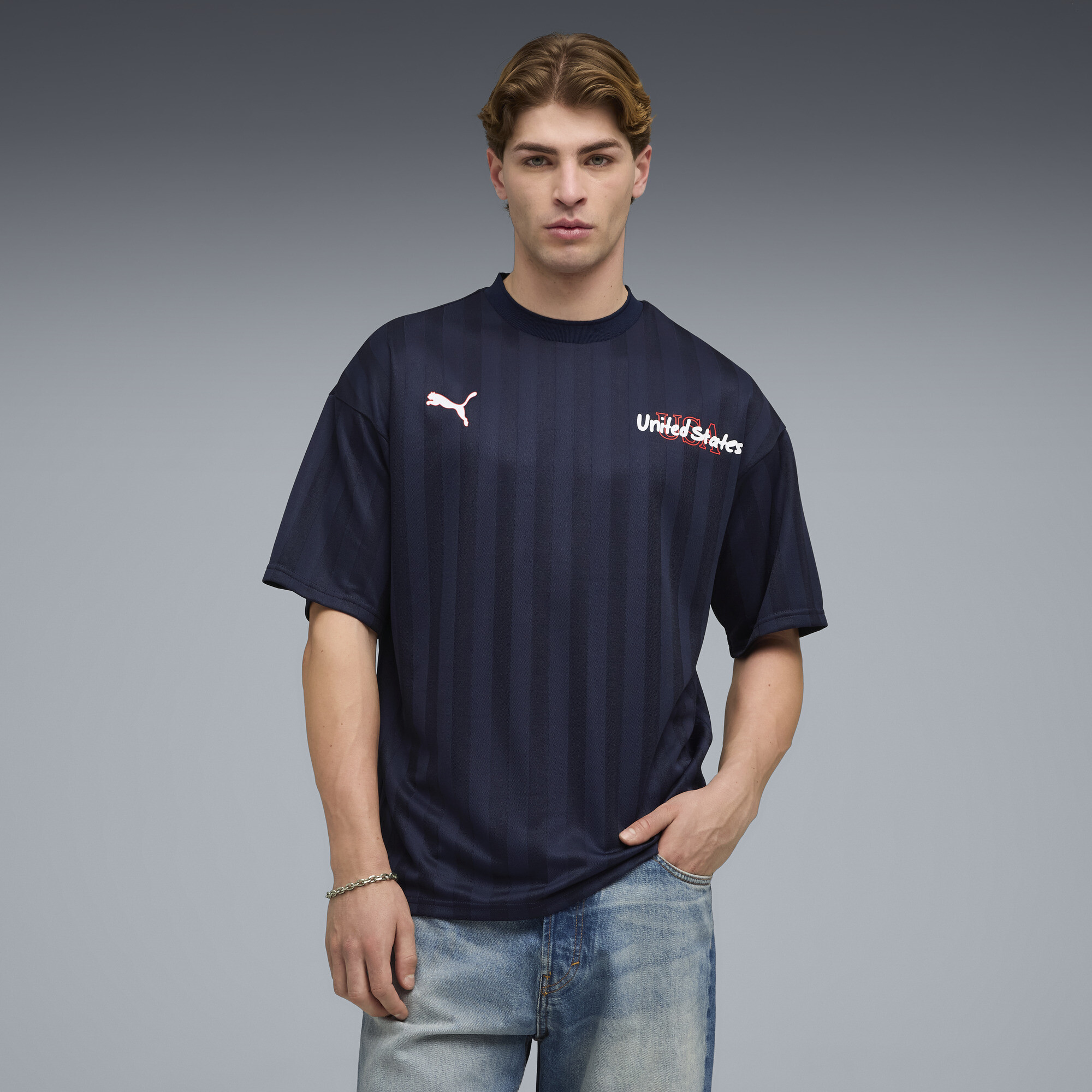 PUMA USA Soccer Fanwear Men's Relaxed Jersey in Blue