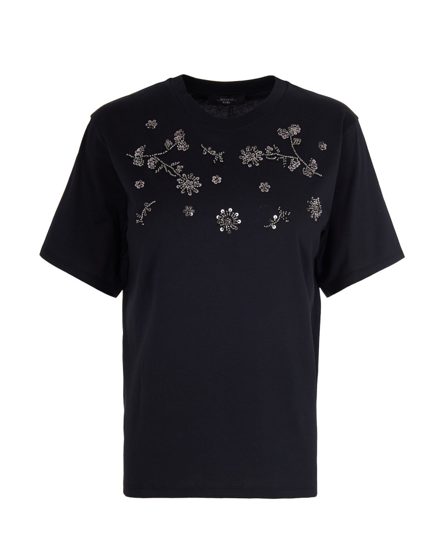 Black Embellished Crew Neck T-Shirt