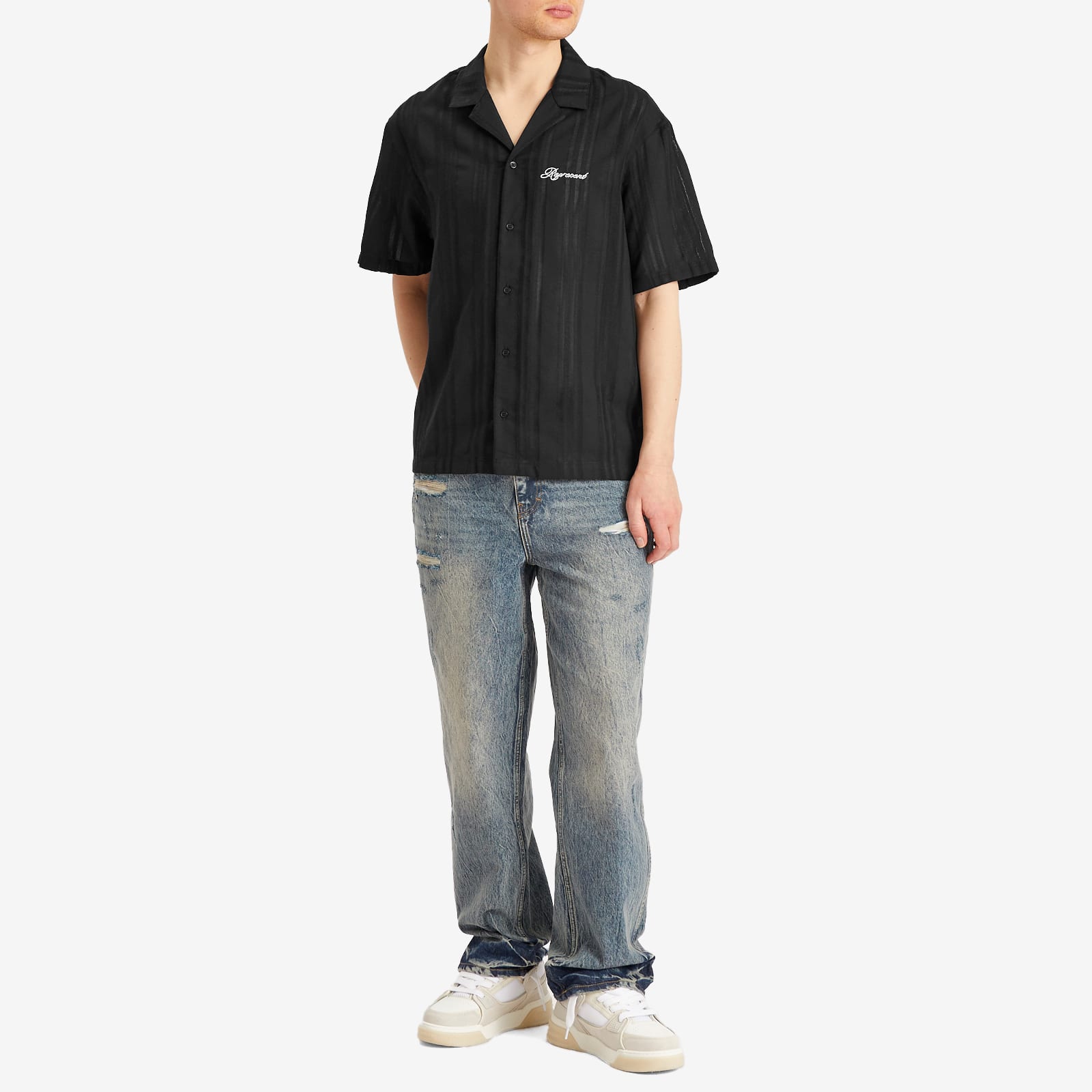 Represent Men's Embroidered Bowling Shirt in Jet Black