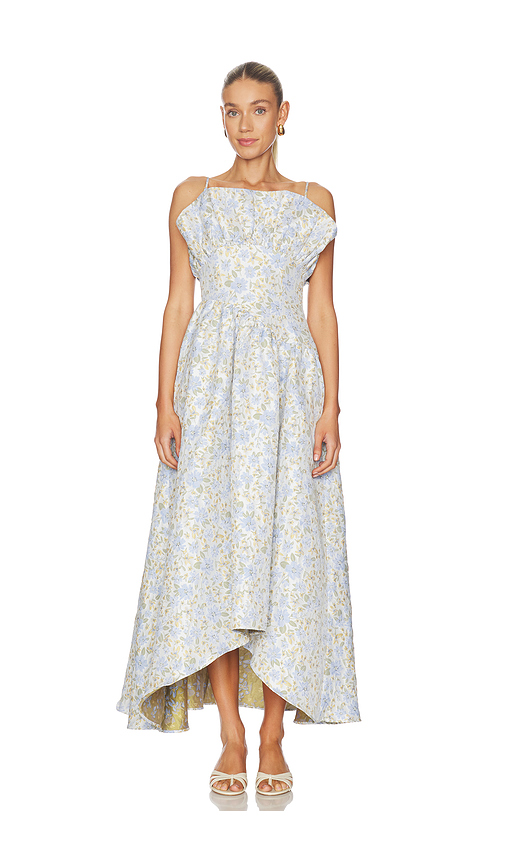 ELLIATT Floralie Strapless Gown in Blue. L. Also in S, XS, M