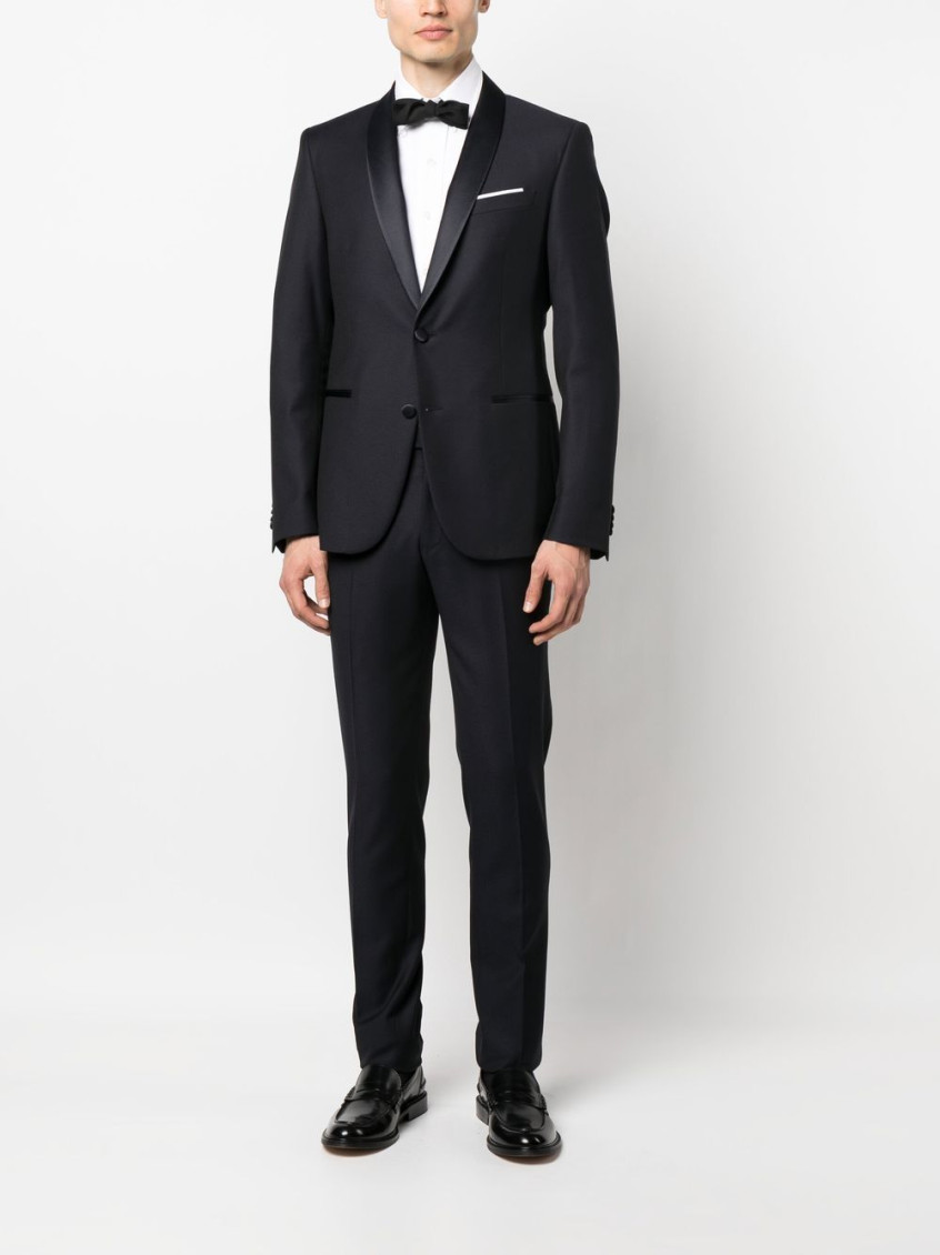 Navy Blue Single-breasted Slim-cut Dinner Suit