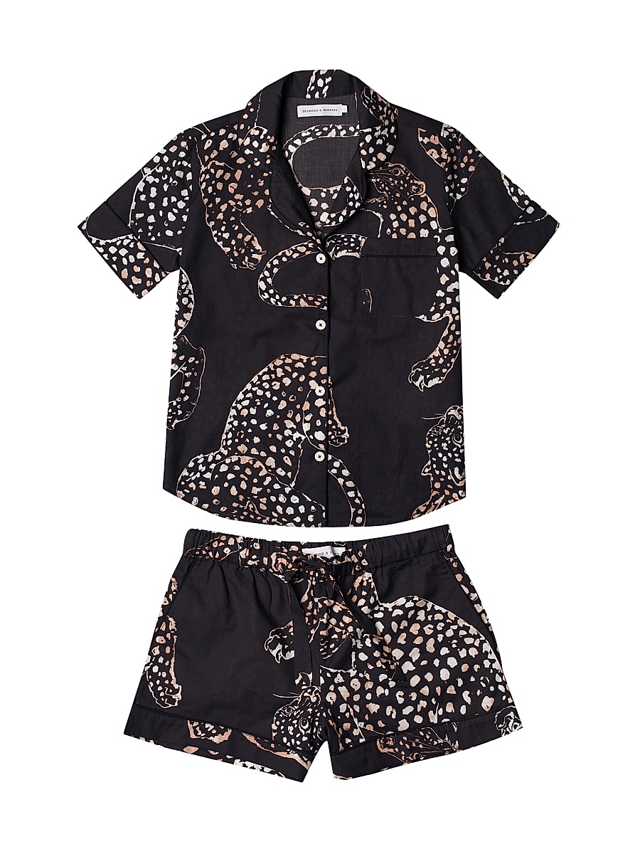 Women's Jaguar Print Cotton Short Pajama Set - Navy