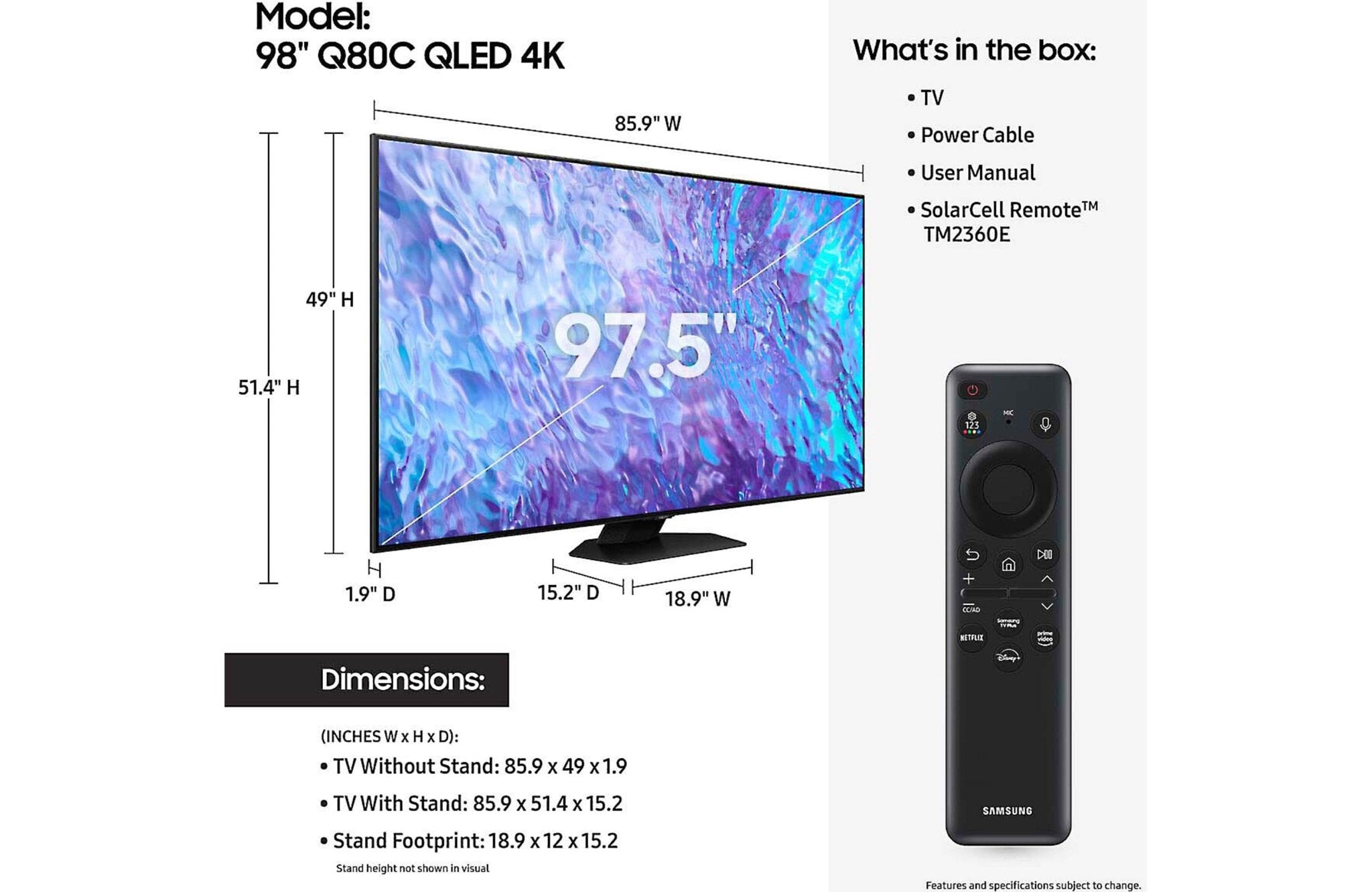 QN98Q80C 98" Q80C 4K Smart QLED UHD TV with HDR