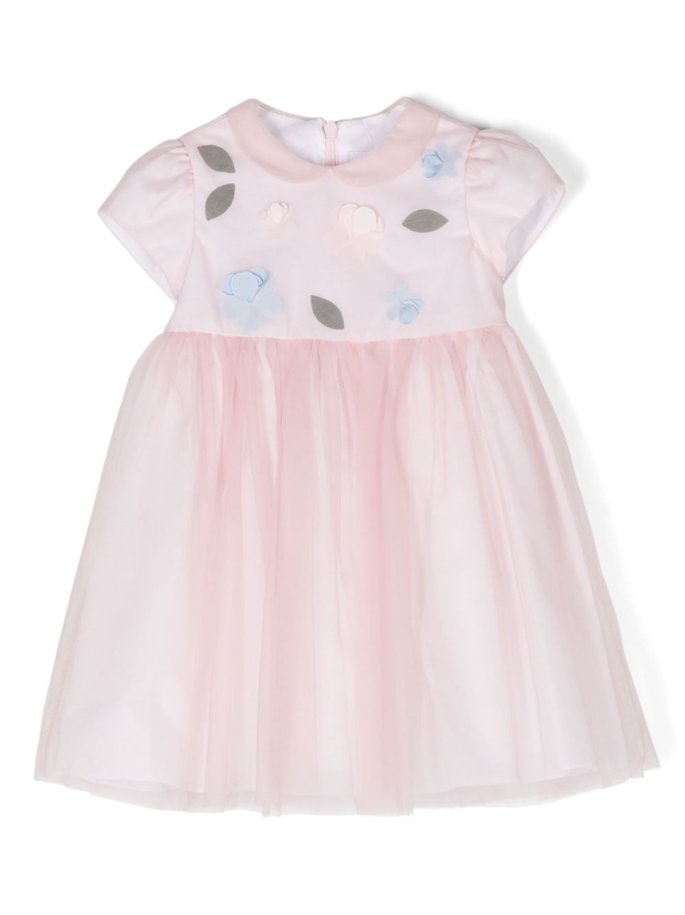 Floral-appliqué tulle dress - Pink
