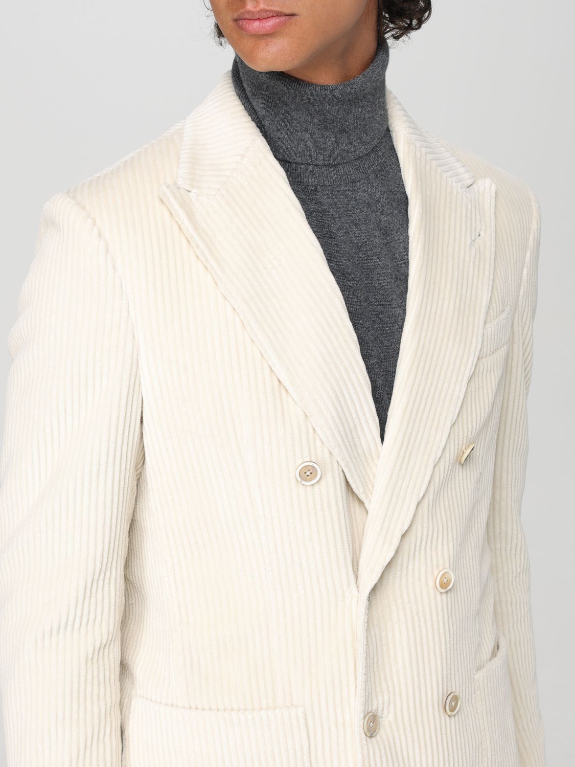 Double-breasted corduroy blazer - Neutrals