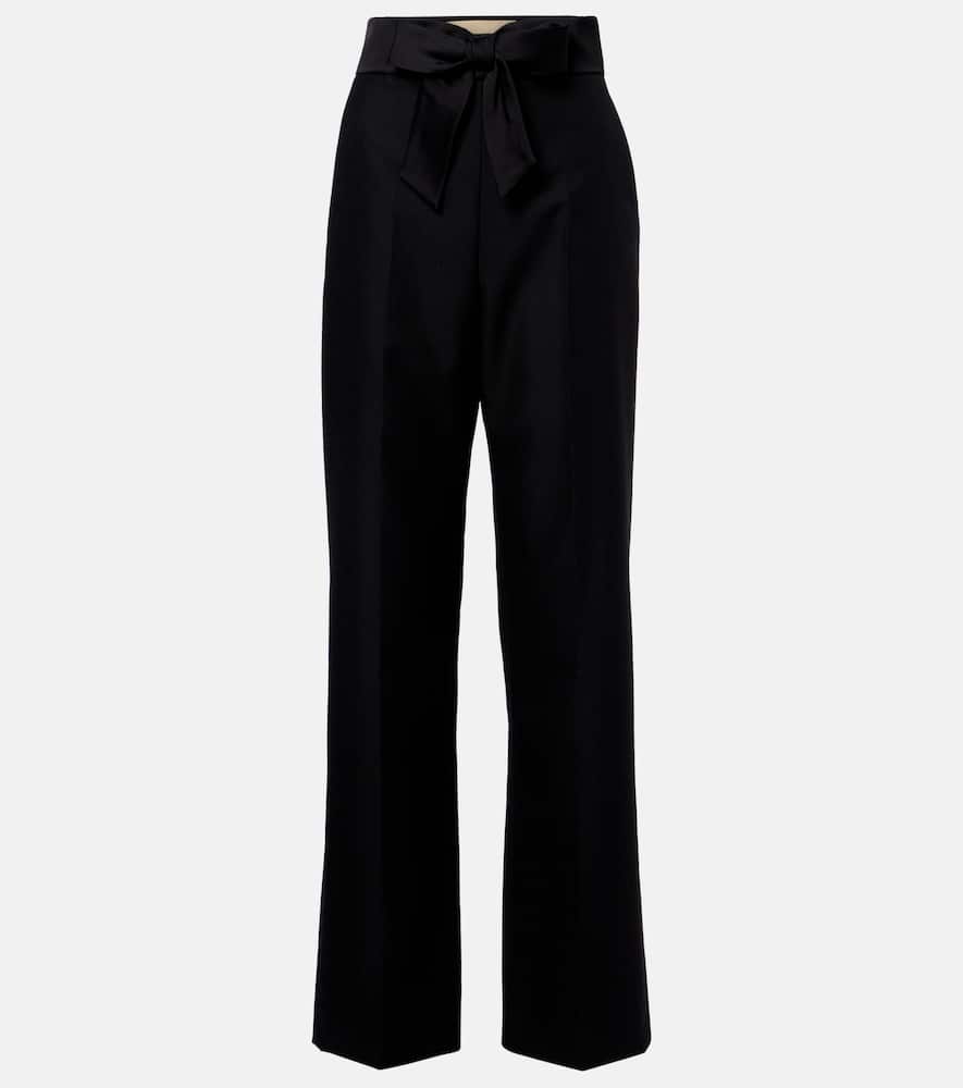 Bow-detail wool and mohair straight pants