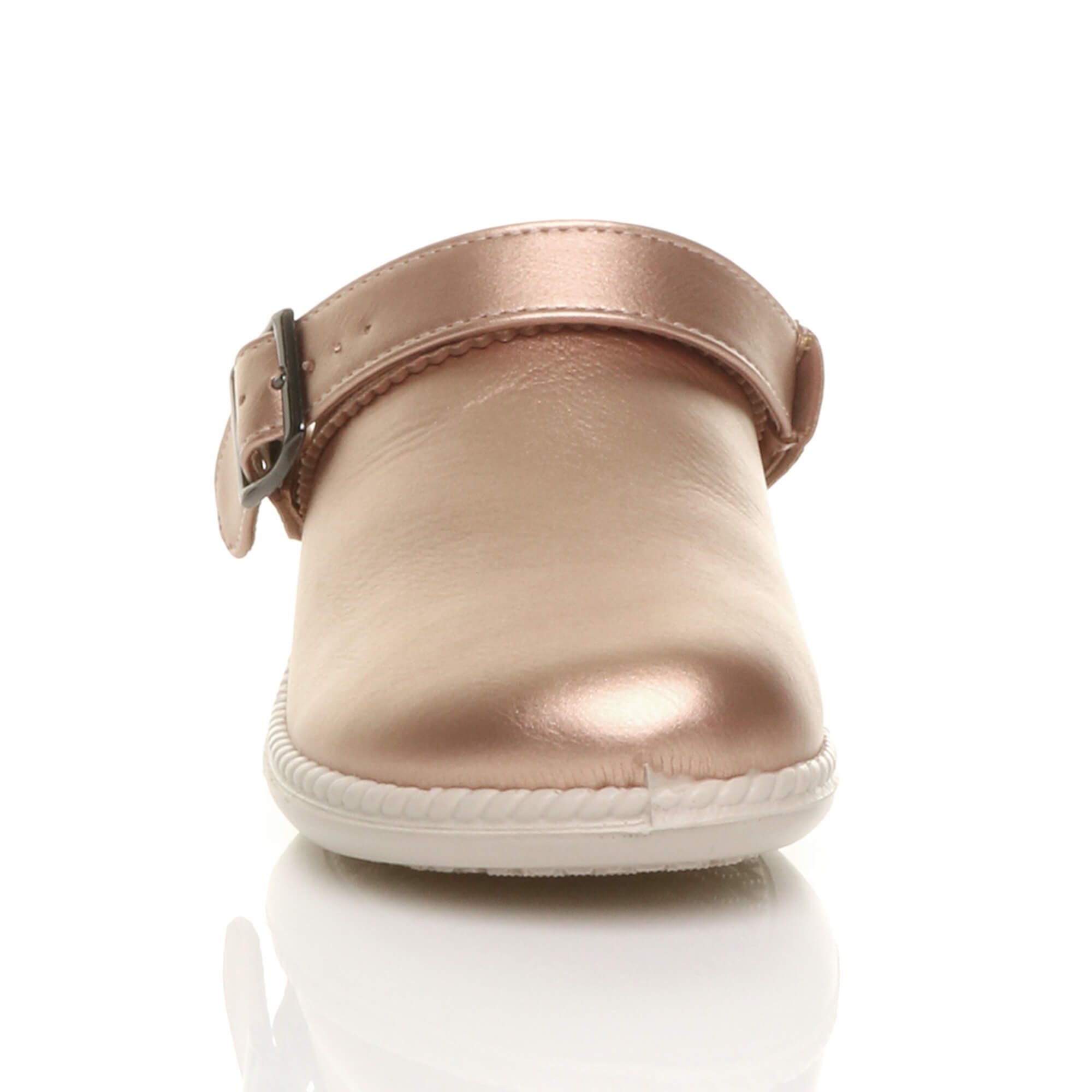 AJVANI Women's Low Wedge Heel Slingback Clogs Faux Leather Mules in Rose Gold