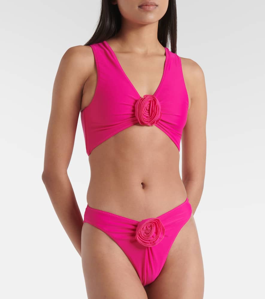 Rose floral-appliqué bikini bottoms