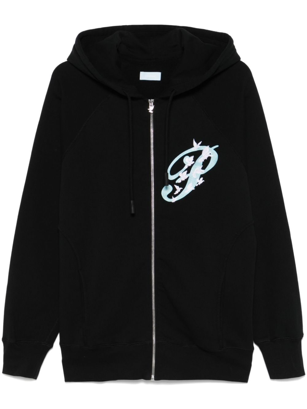 Embroidered-logo zip-up hoodie - Black