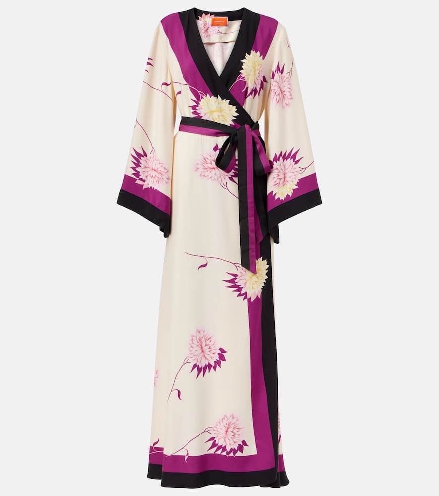 Floral silk twill wrap dress
