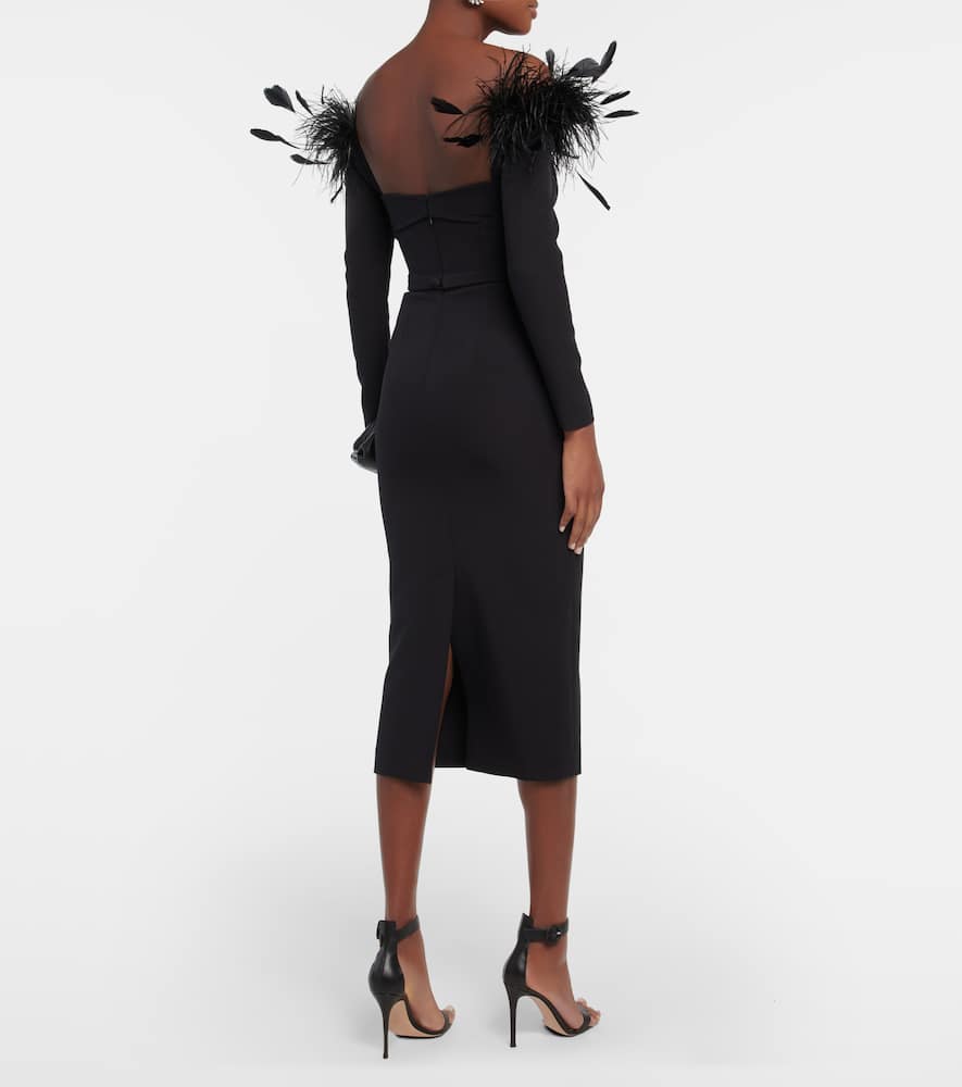 Feather-trimmed midi dress