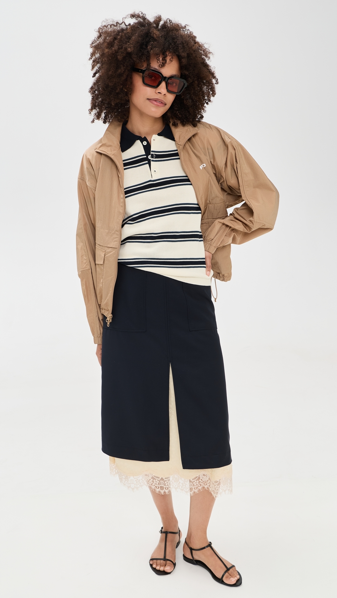 Unisex Multi Striped Polo Knit Cream/Navy