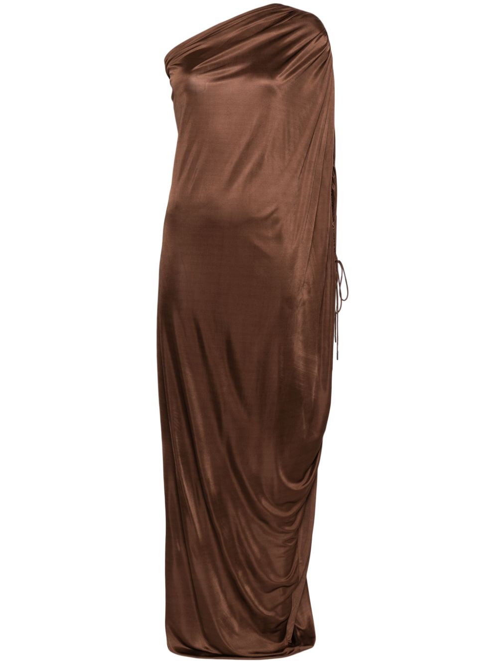 Single-sleeve draped dress - Brown