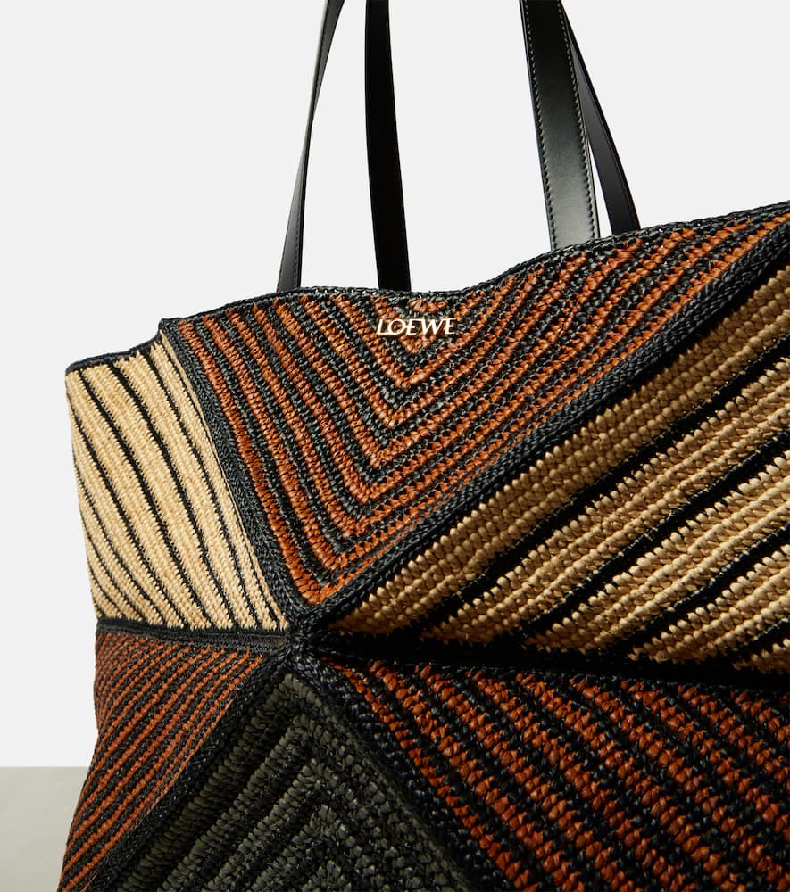 Puzzle Fold XXL raffia tote bag
