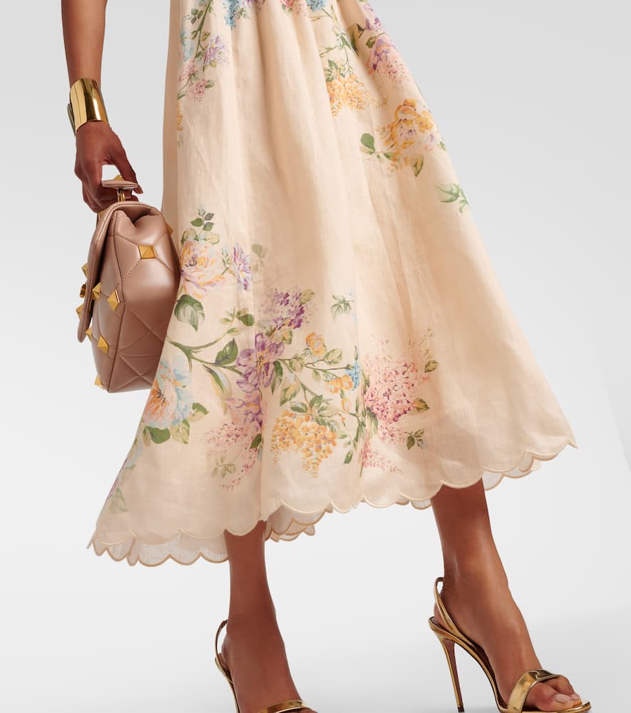 Halliday scalloped floral linen midi dress