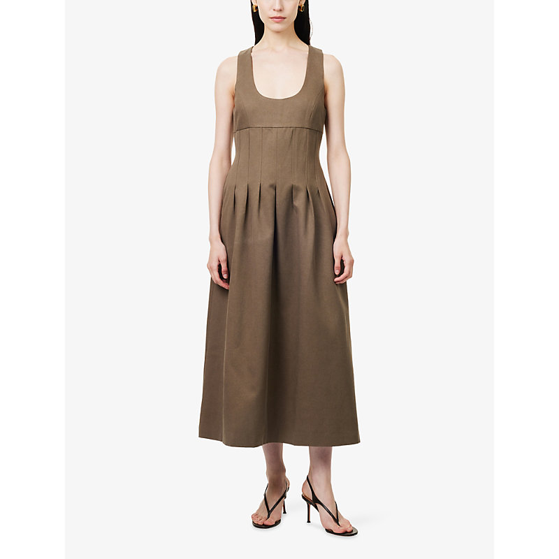 Womens Cinched Cotton-Blend Midi Dress