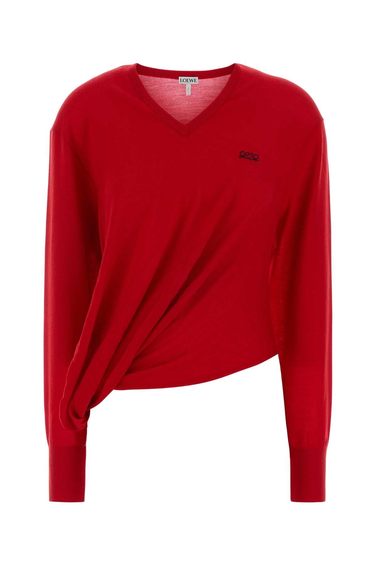 Wrap-Front Wool-Nylon Sweater — Red