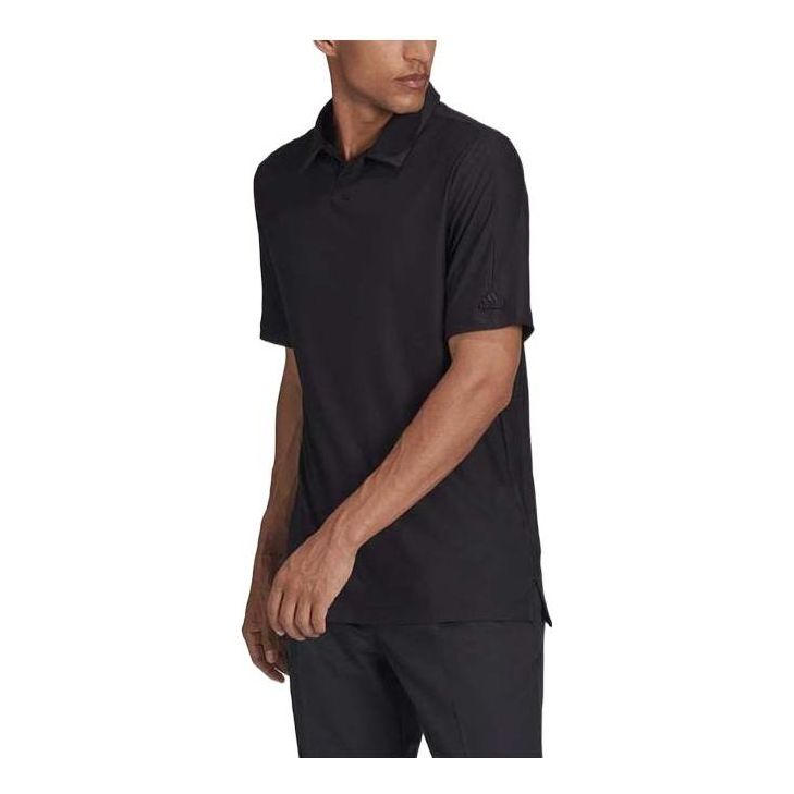 Men's Solid Color Logo Embroidered Short Sleeve Black Polo Shirt