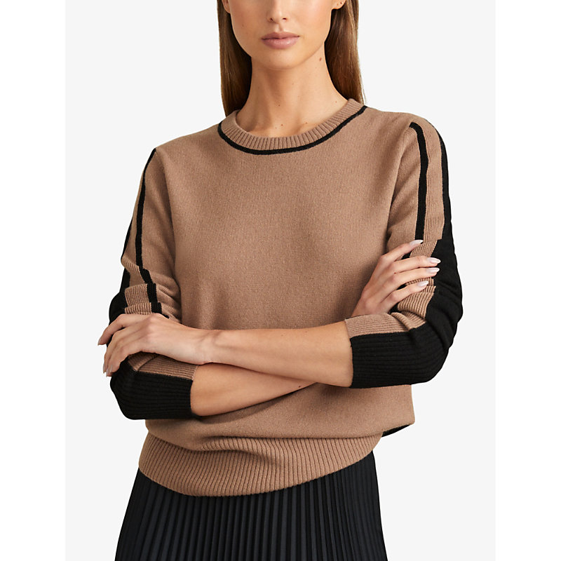 Womens Mink/black Annie Colour-block Slim-fit Wool and Cashmere-blend Jumper M