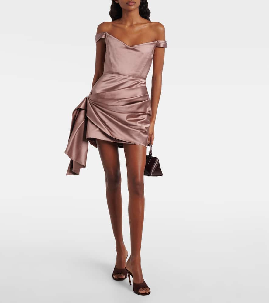 Off-shoulder cotton and silk satin minidress