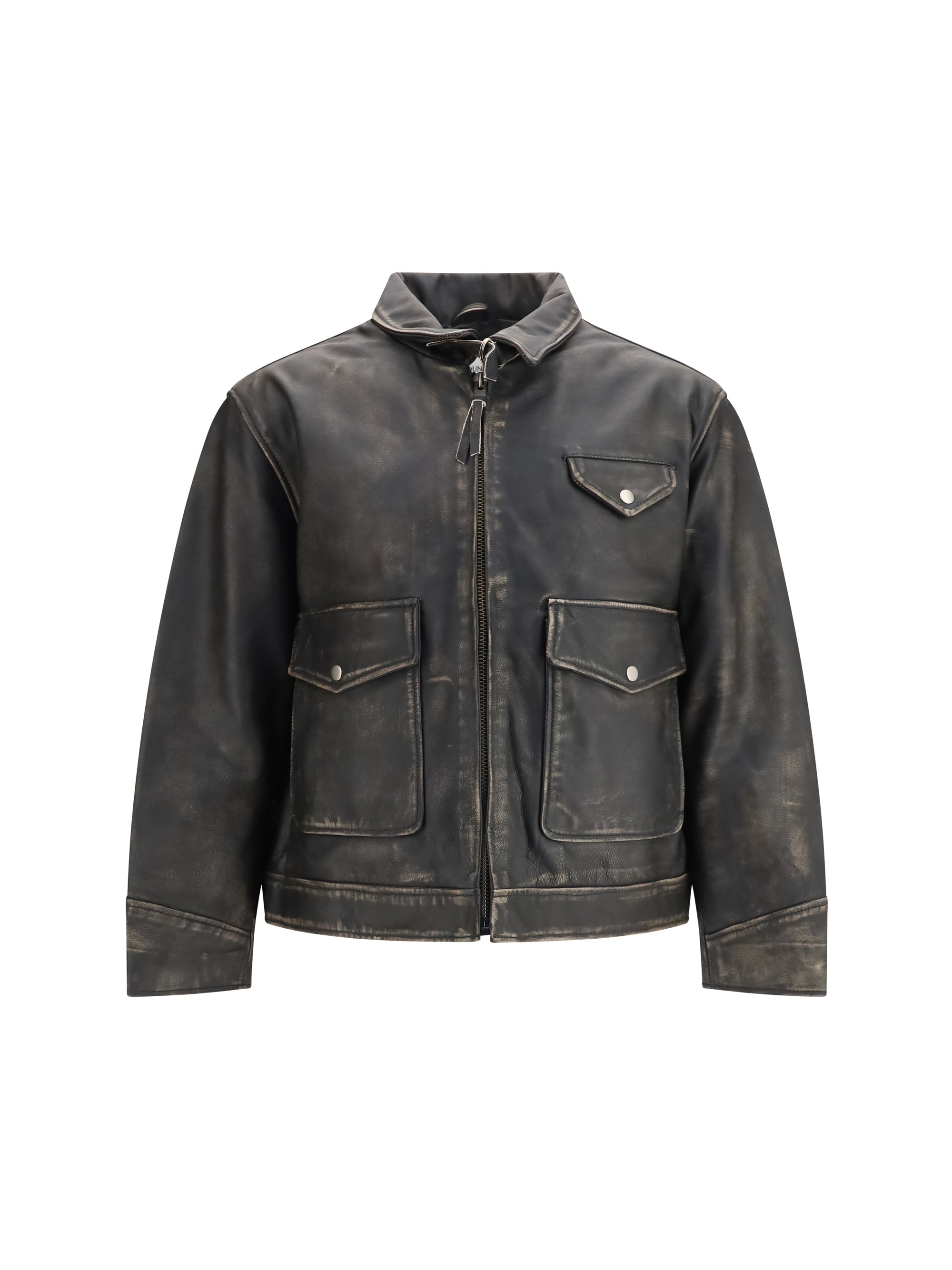 Aged Leather Jacket — Black