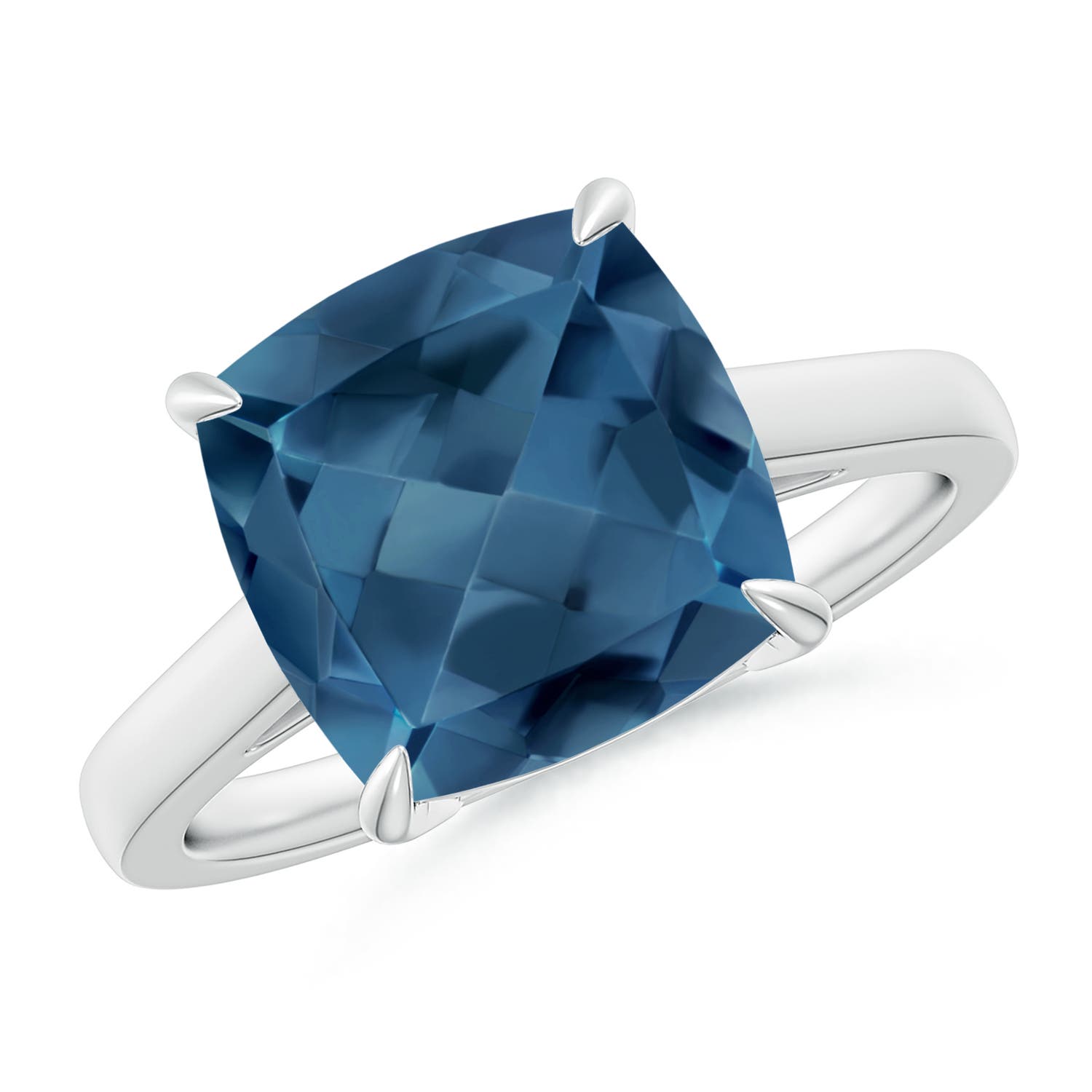 Angara 5.15 Carats Classic Solitaire Cushion London Blue Topaz Cocktail Ring in Platinum