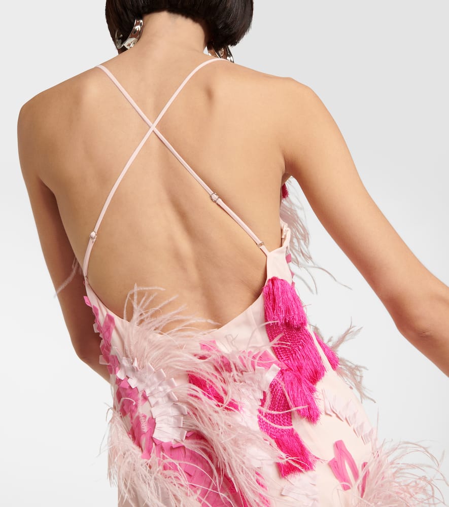 Xu Zhi Feather-trimmed embroidered midi dress