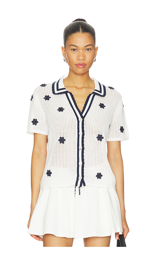 THE UPSIDE Piazza Koa Knit Top in White,Navy. XS. Also in S