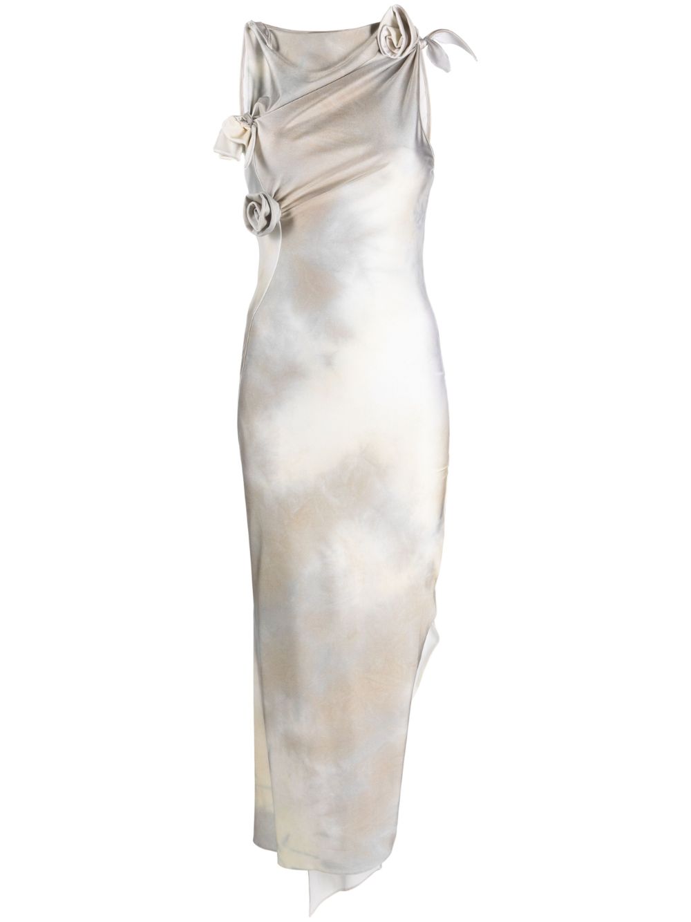 Floral-appliqué cut-out dress - Neutrals