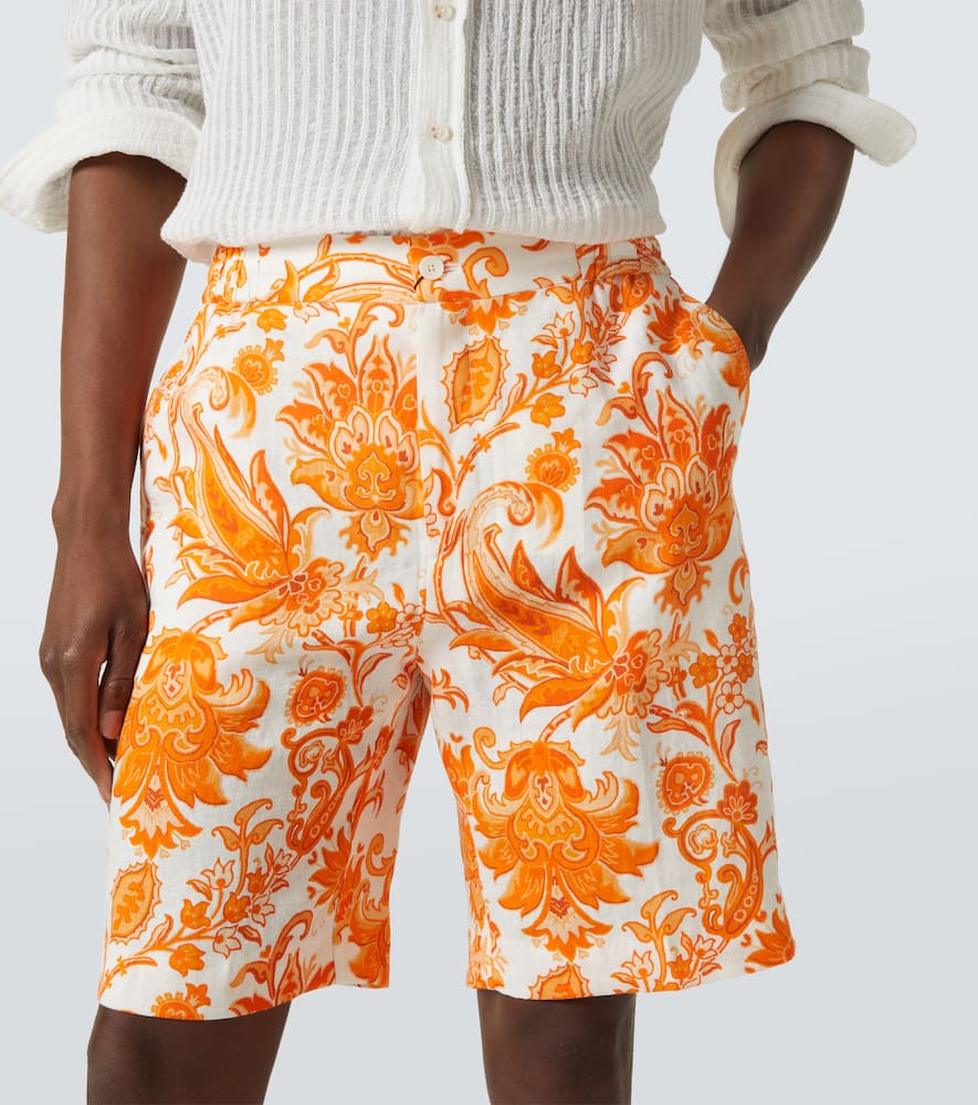Printed linen Bermuda shorts