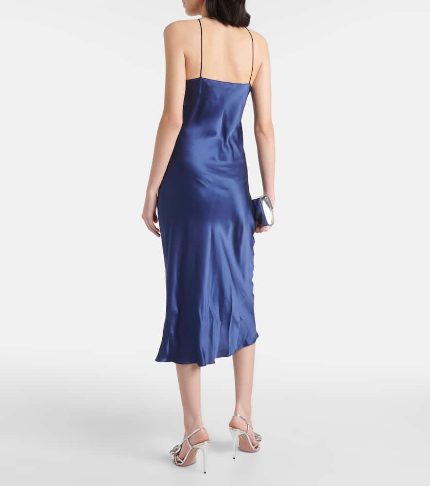 Floral-appliqué silk midi dress