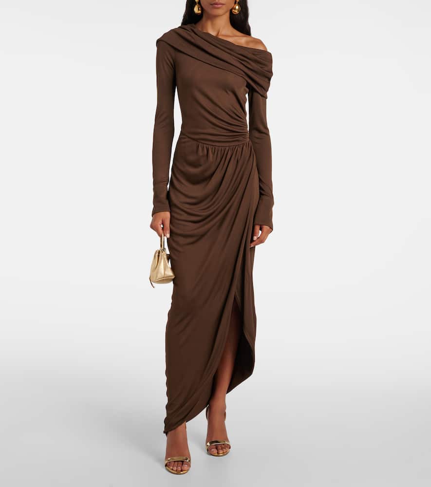 Off-shoulder jersey gown