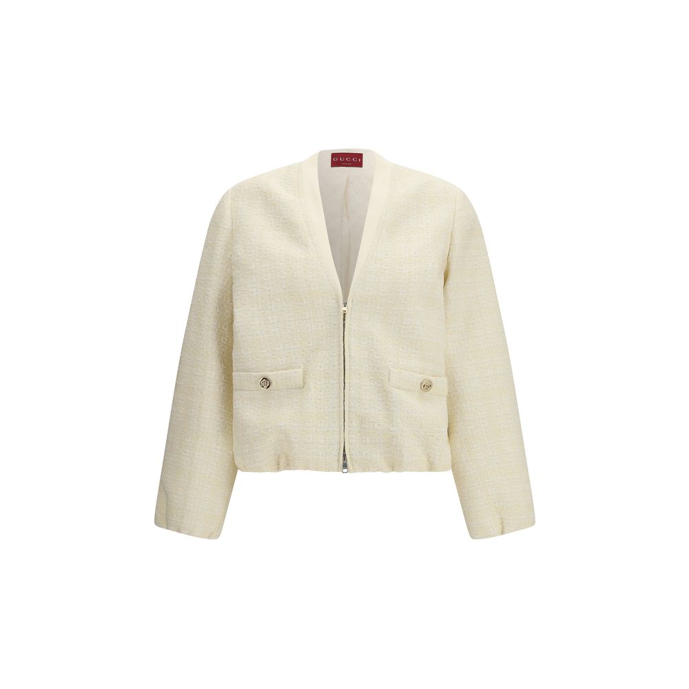 Tonal Check Tweed Blazer — Beige