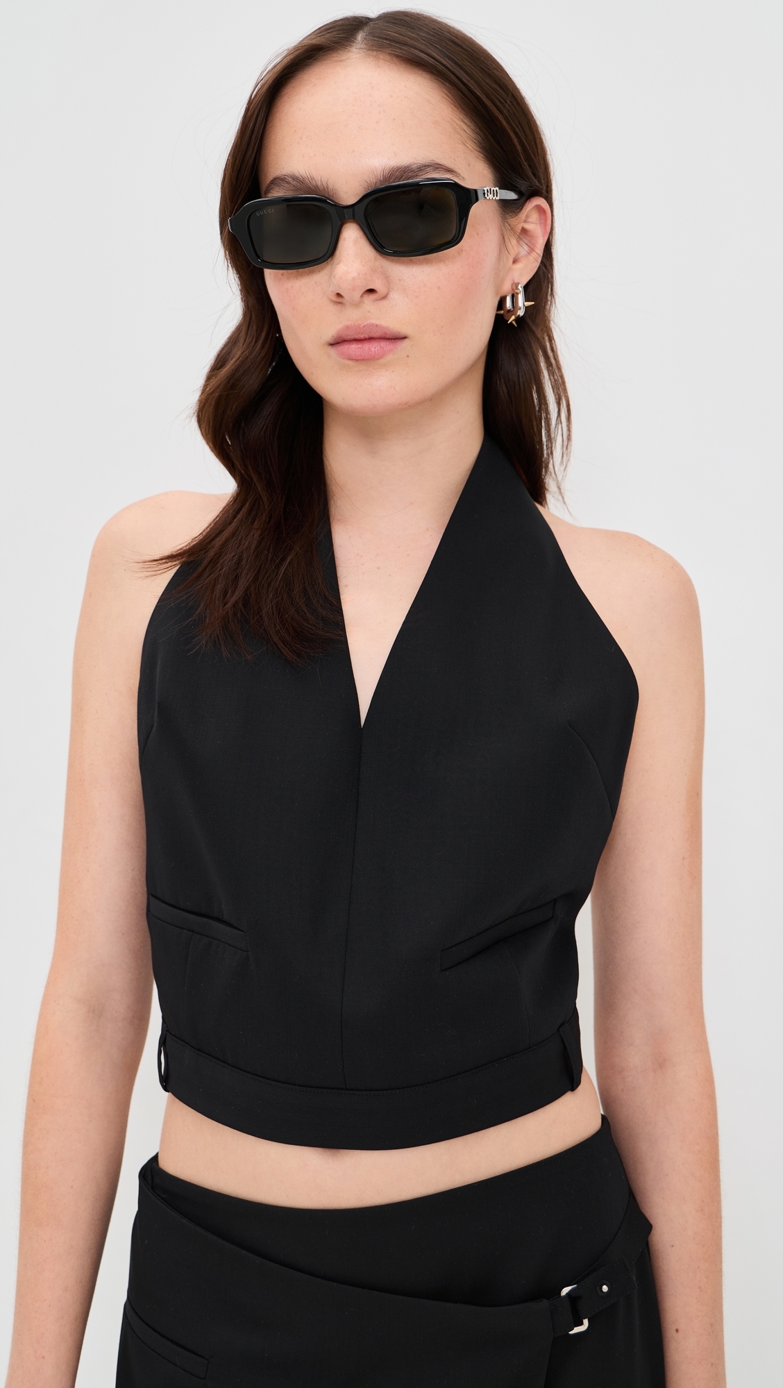 Upside Down Wool Halter Top Black