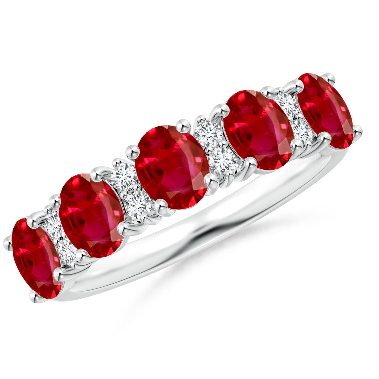 Angara 2.0 Carats Five Stone Ruby and Diamond Wedding Ring in 14K White Gold