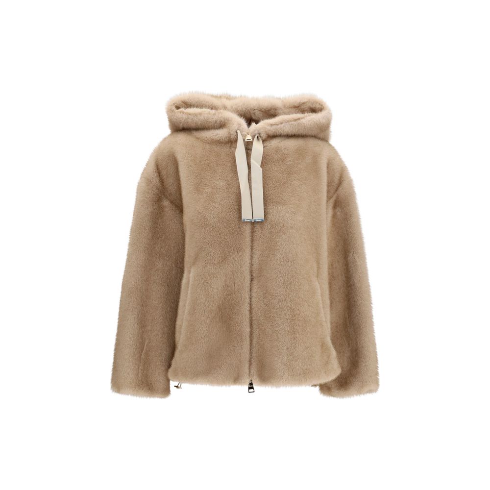 Eco-Fur Hooded Jacket — Beige
