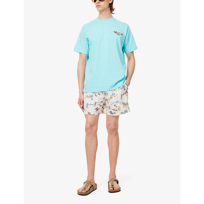 Mens Cream Multi Wild West Recycled-polyester Swim Shorts 