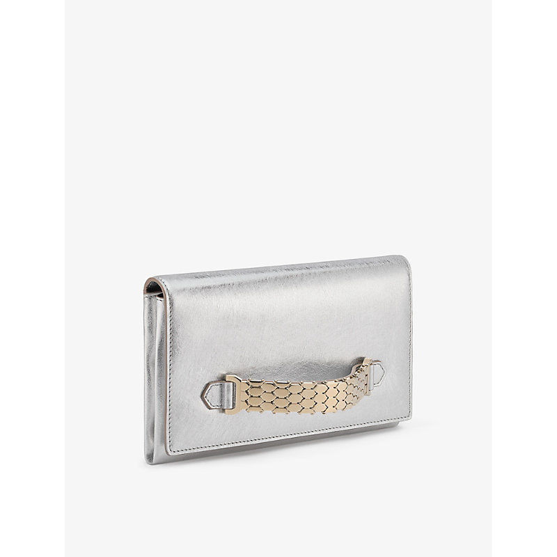 Womens Silver Serpenti Handled Leather Clutch bag 