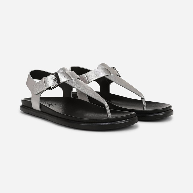 Fab Sandals, Soft Pewter Metallic Leather Suede